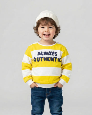 YELLOW STRIPED PRINTED HEAVY COTTON SWEATSHIRT