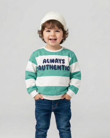 STRIPED PRINTED HEAVY COTTON SWEATSHIRT