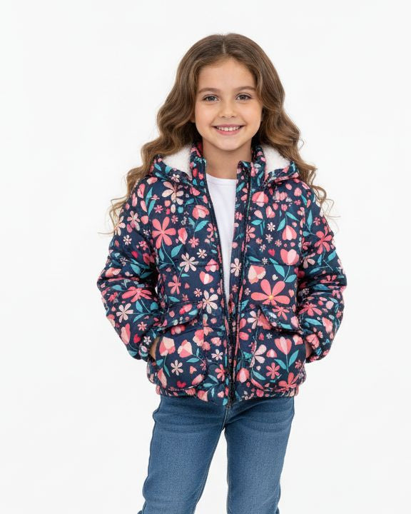 FULL PRINTED FLOWERS PUFFER JACKET