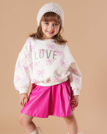 ( 2-PIECES-Set) Leather Skirt + Cotton Sweatshirt Love.