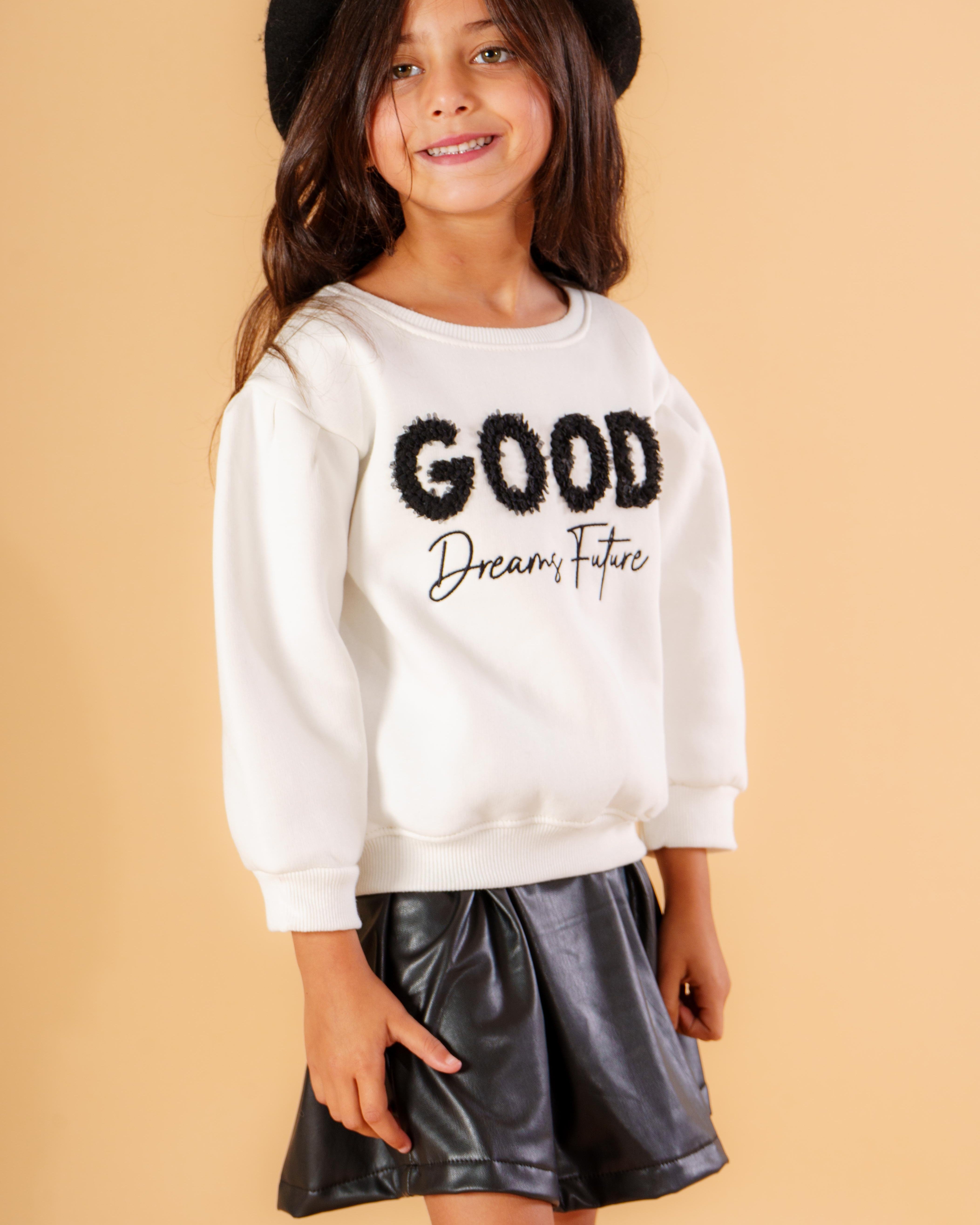 ( 2-PIECES-Set) Leather Skirt + Cotton Sweatshirt.