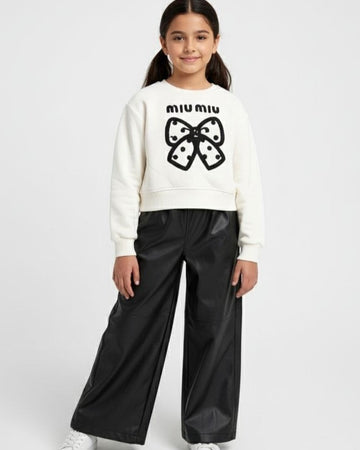 (2-PIECES-Set) Sweetshirt Girl Set+Leather Pant