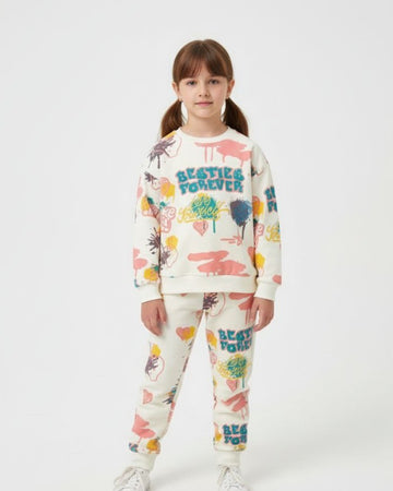 PRINTED HEAVY COTTON SWEATSHIRT AND JOGGER SET