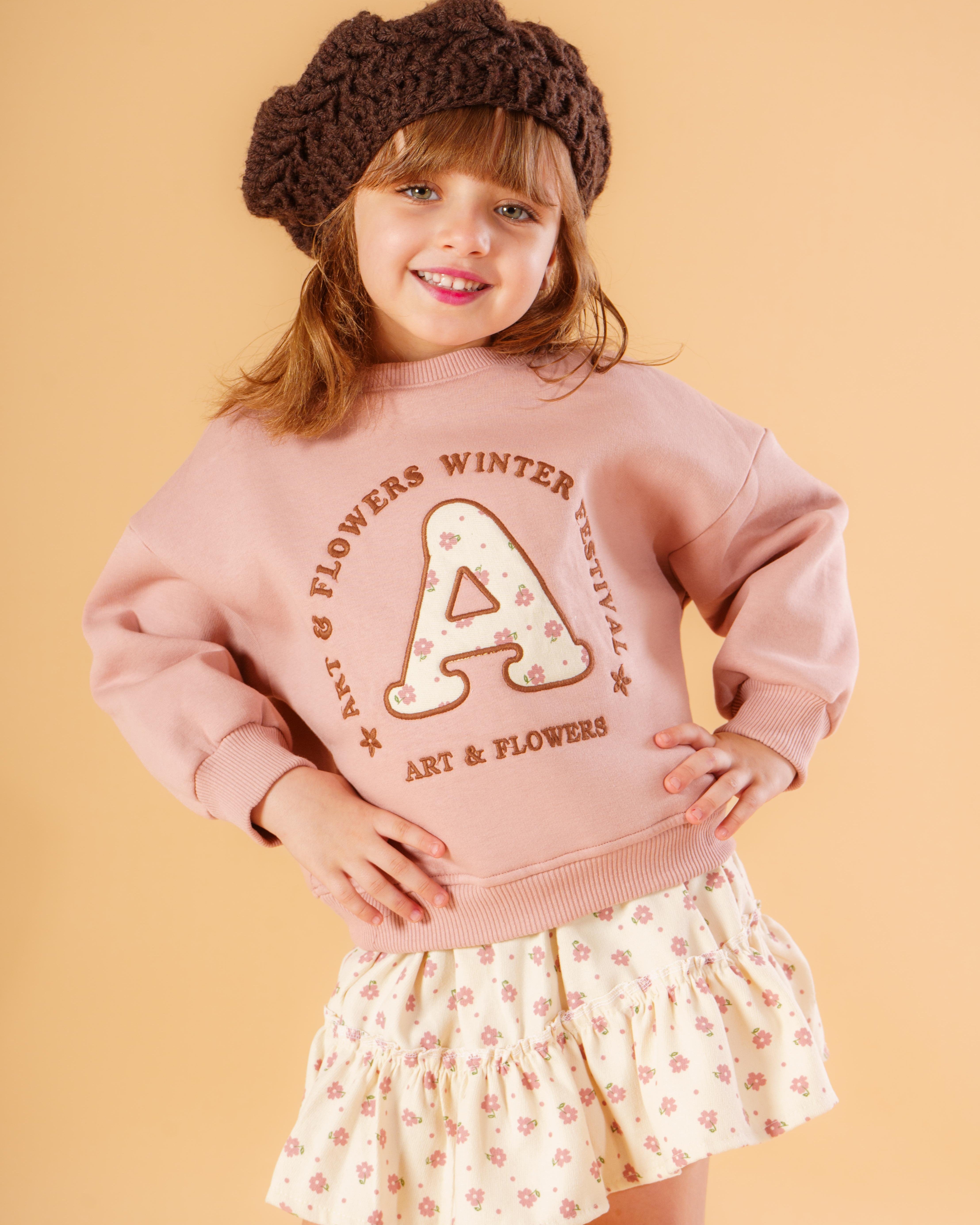 (2-PIECES-Set) Flower Winter Cotton sweatshirt & Skirt